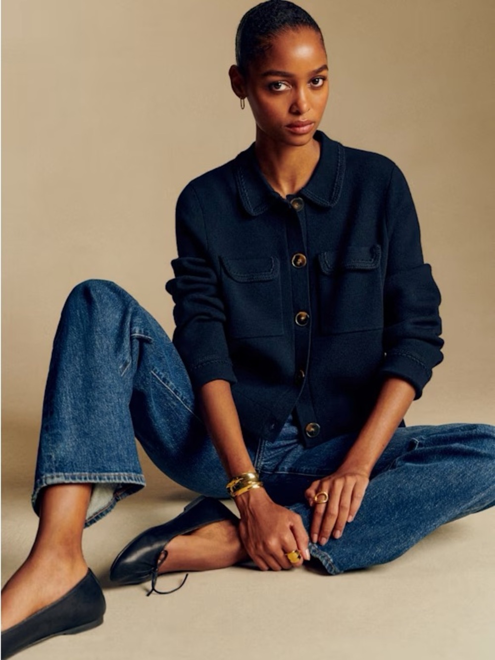 Sezane Navy Crochet Betty Cardigan